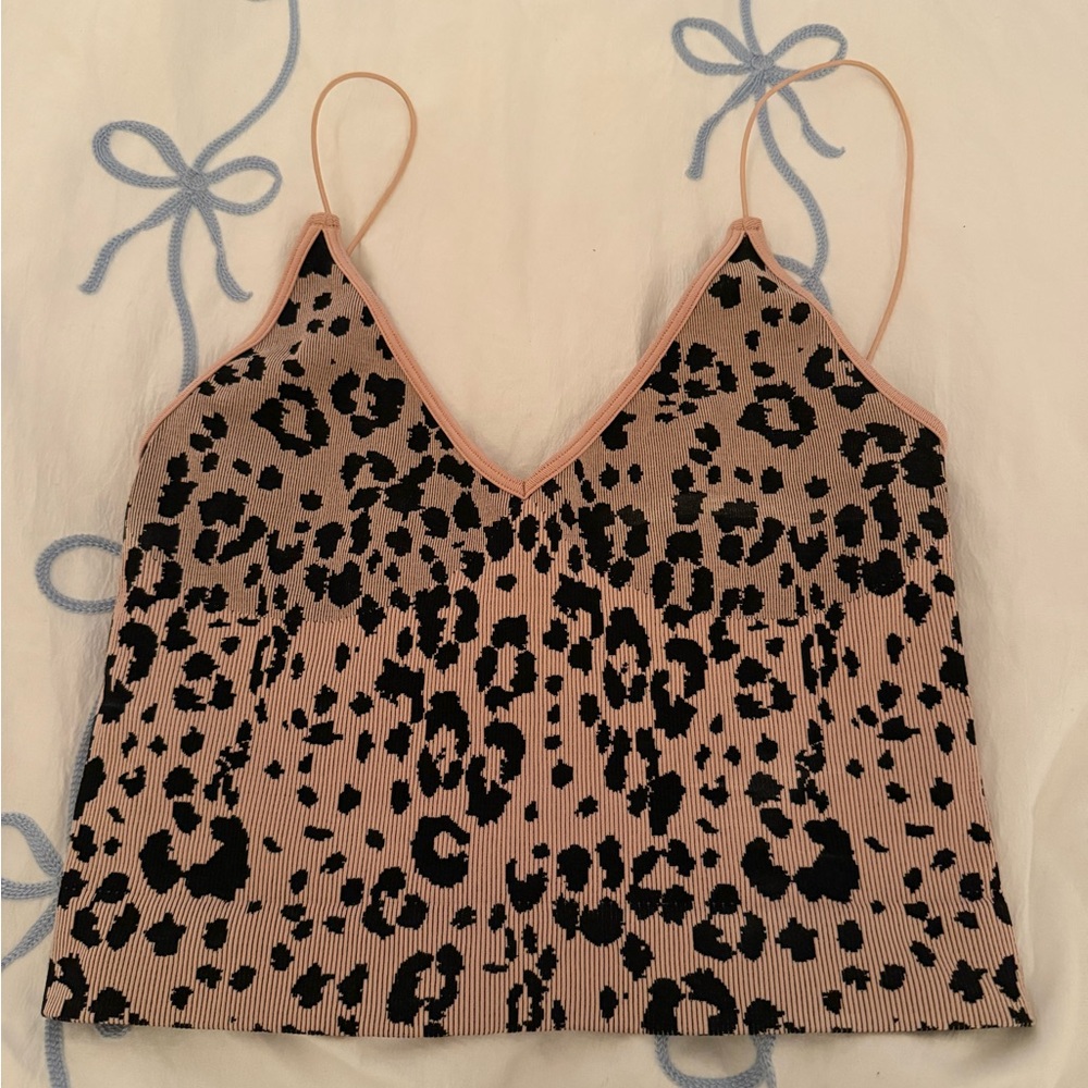 Free People Pink and Black Spaghetti Strap Crop Top